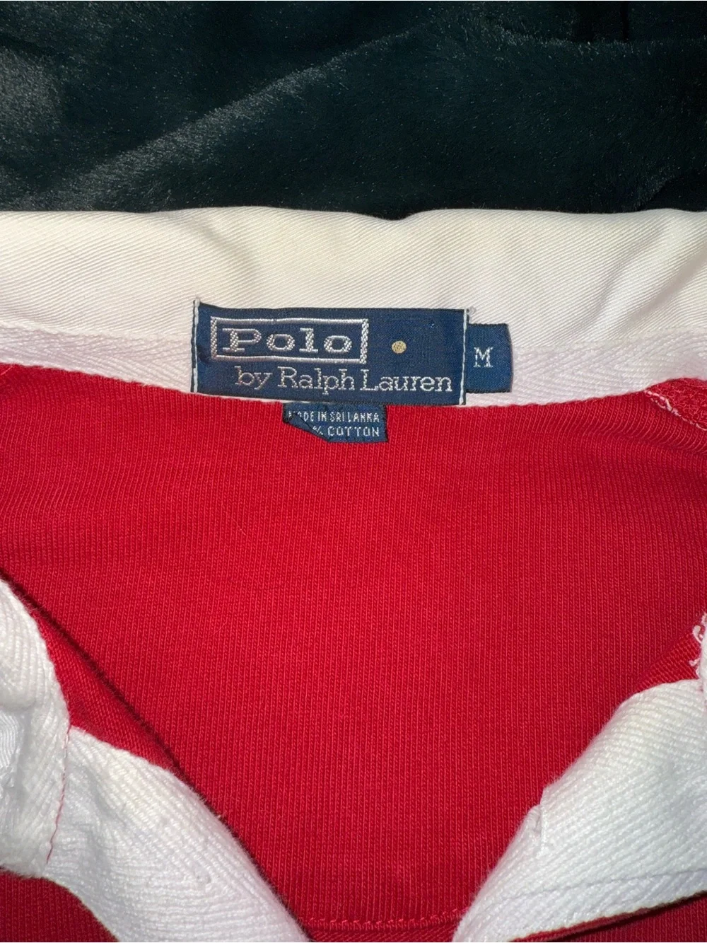 Vintage Polo by Ralph Lauren Red Long-Sleeve Rugby Shirt with White Collar